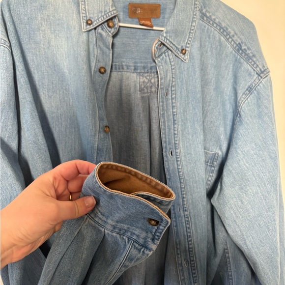 Y2K Faded Glory Light Blue Denim Shirt with Tan Collar - Picture 3 of 4